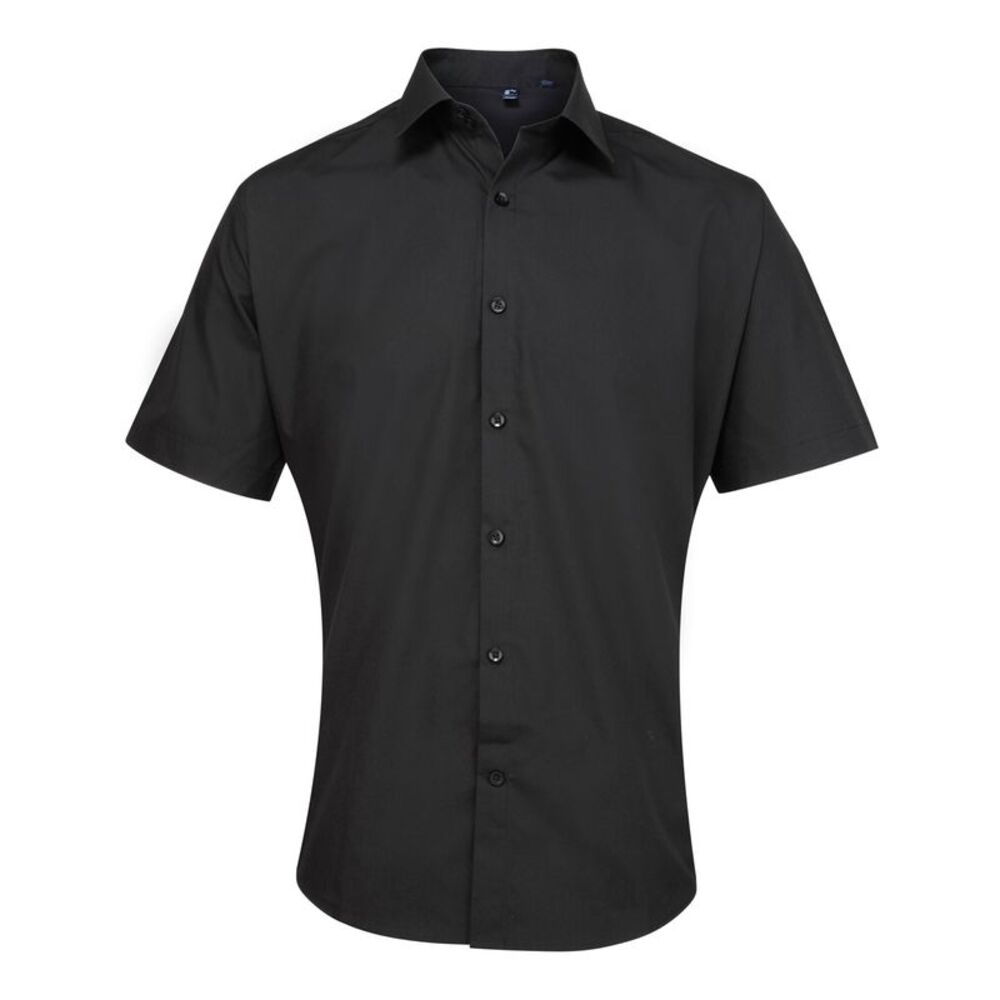 Premier Mens Supreme Heavy Poplin Short Sleeve Work Shirt / Black